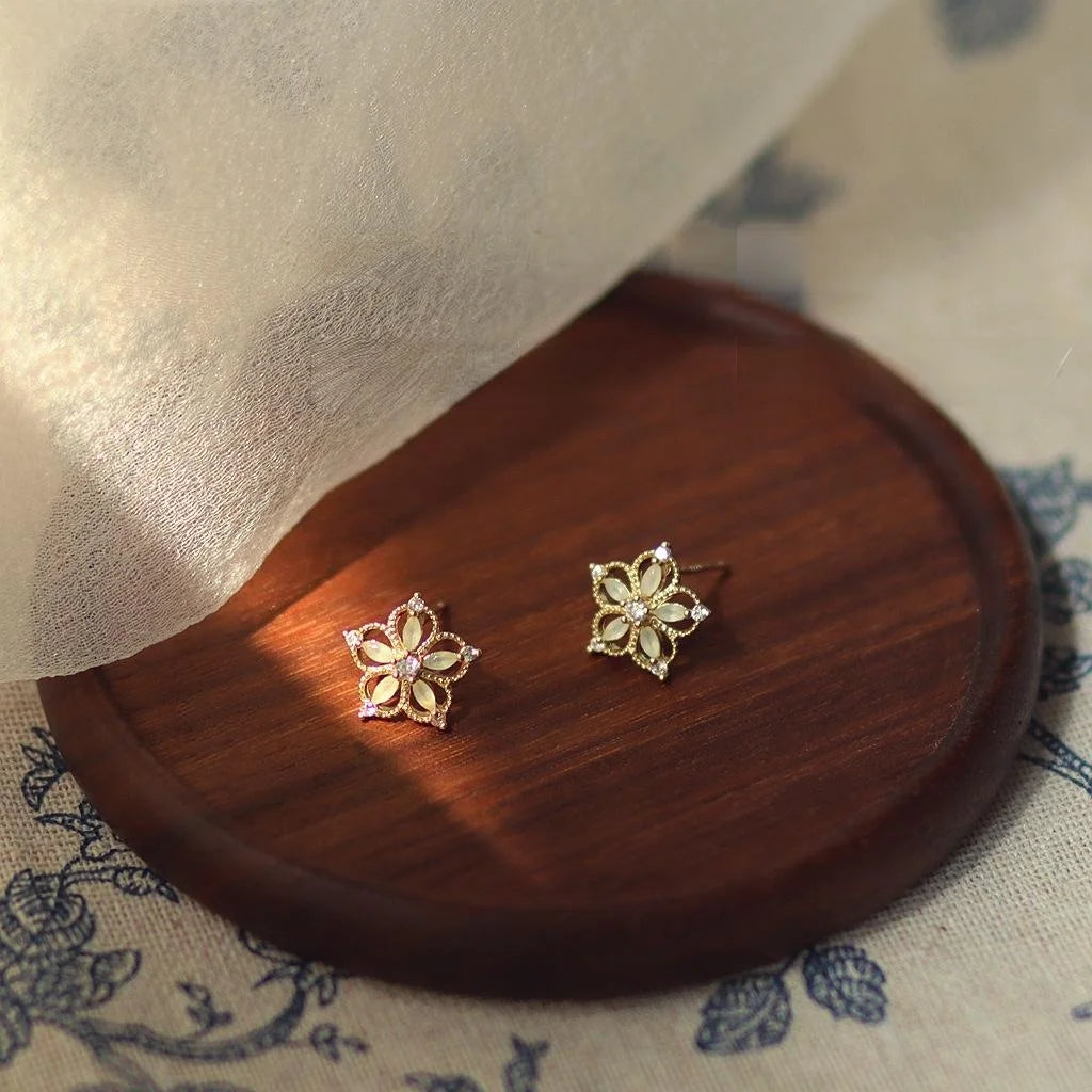 Silver Plated Copper Mini Flower Stud Earrings With Micro Pave Zircon Sweet Forest Style