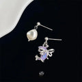Asymmetric Freshwater Pearl Moon And Bow Geometric Drop Earrings For Women Instagram Style