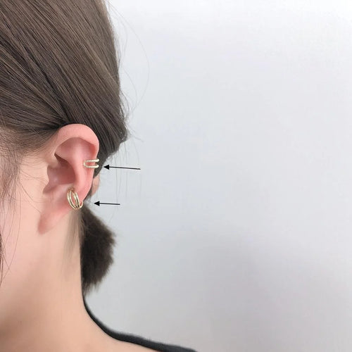 Gold Copper Twisted Double Layer Hollow C Shape Hoop Earrings For Women Chic Ear Cuff Style