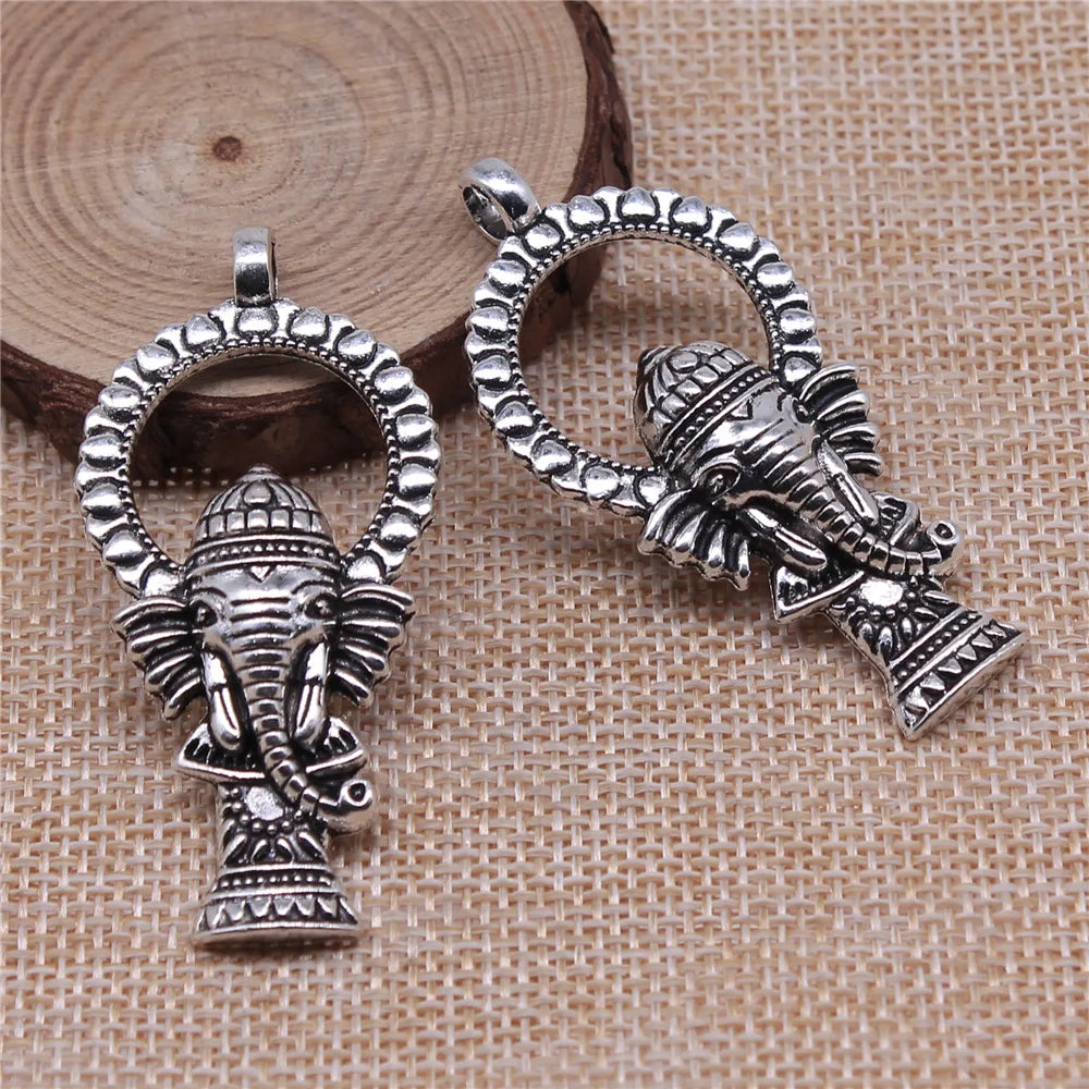 56x27mm 5.6g Antique Silver Zinc Alloy Ganesha Elephant Charm Pendant for DIY Necklace Jewelry Making