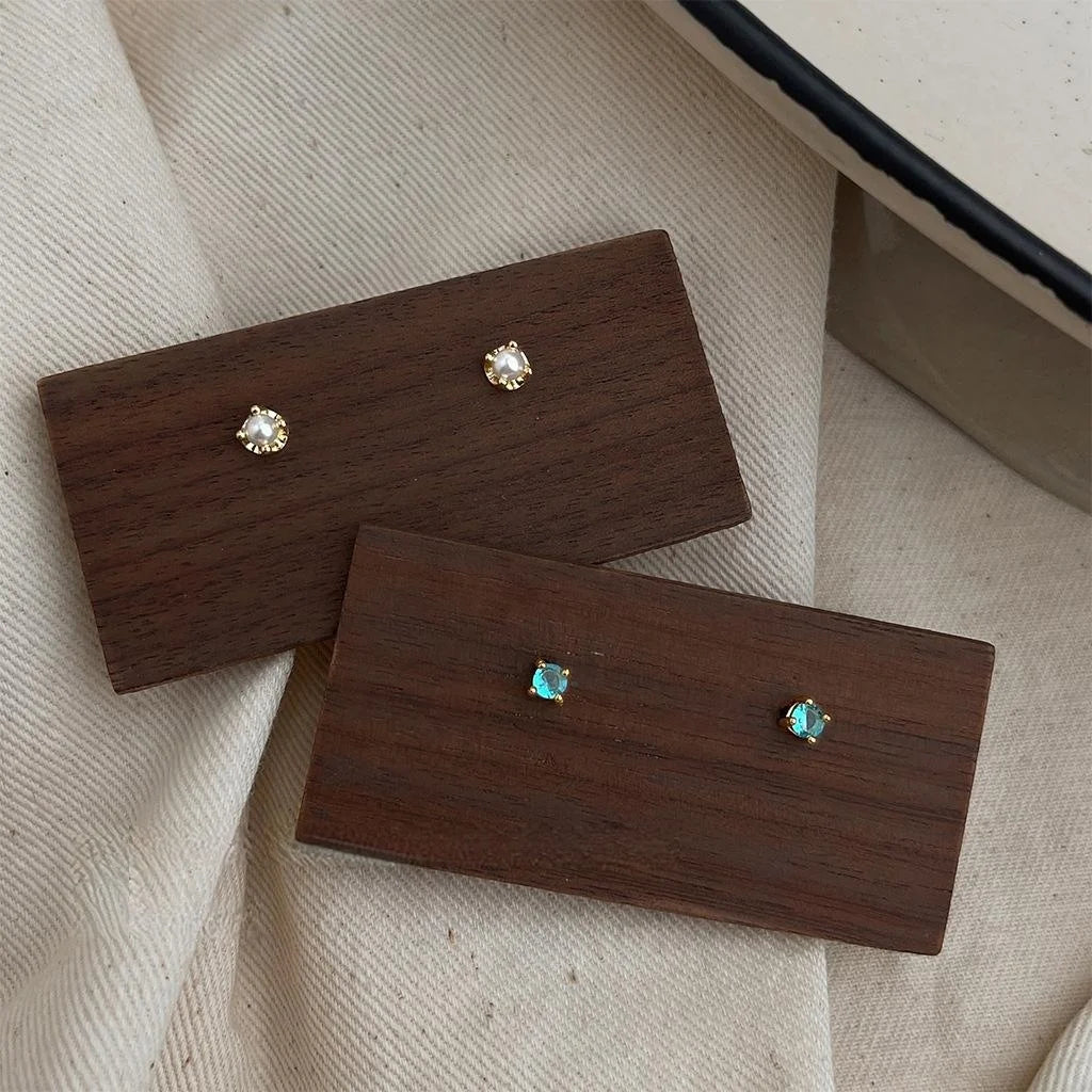 Mini Geometric Zircon Pearl Stud Earrings, Light Luxury Simple Student Style