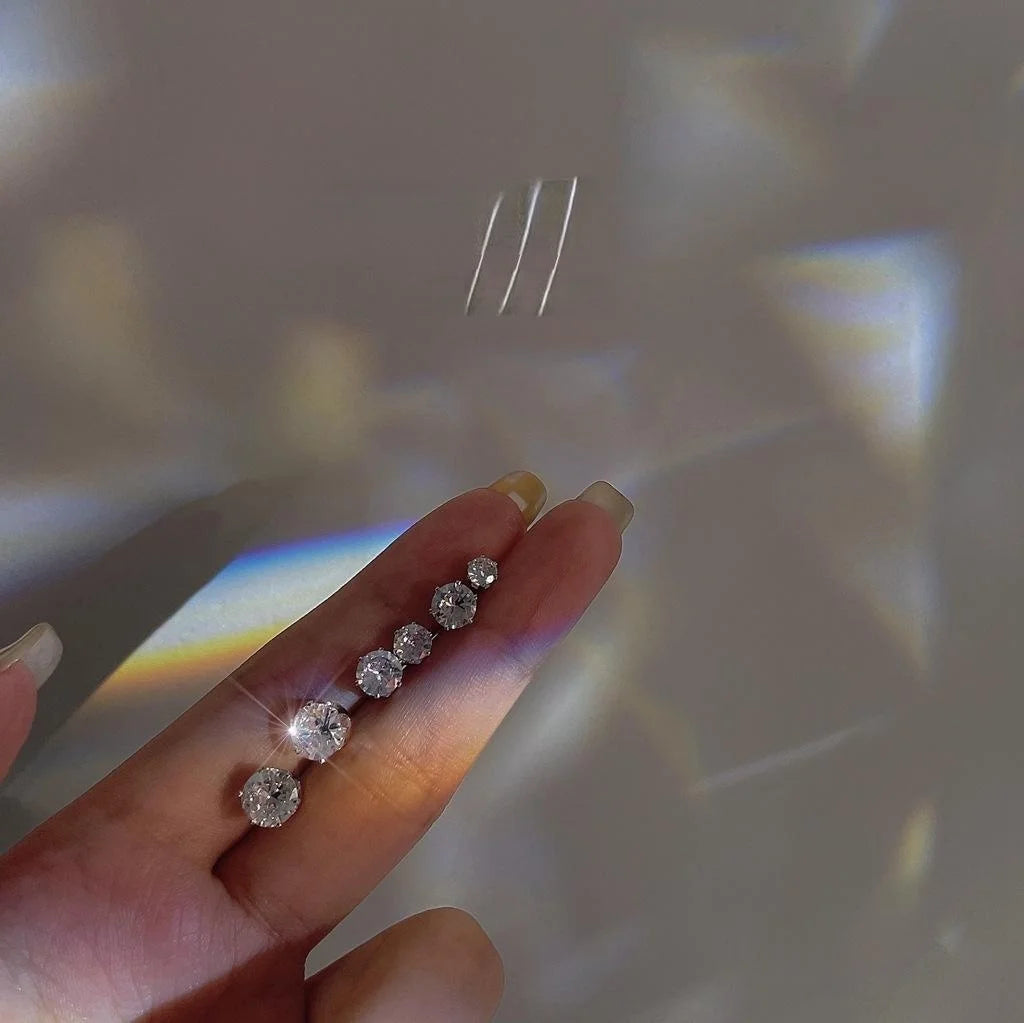 Silver Plated Copper Zircon Stud Earrings, Tiny Round Geometric Cartilage Earrings For Women