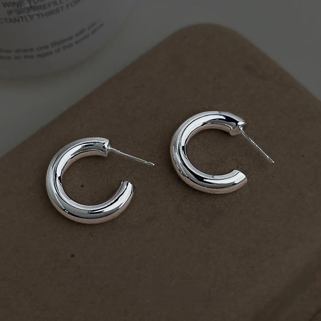 Minimalist Smooth Hollow Round Geometric Copper Drop Earrings Fashion Metal Jewelry