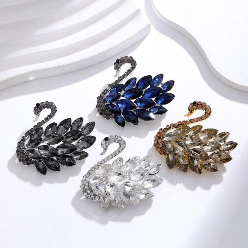 Elegant Crystal Rhinestone Swan Brooch With Marquise Stones, Luxury Lapel Pin Corsage Suit Accessory