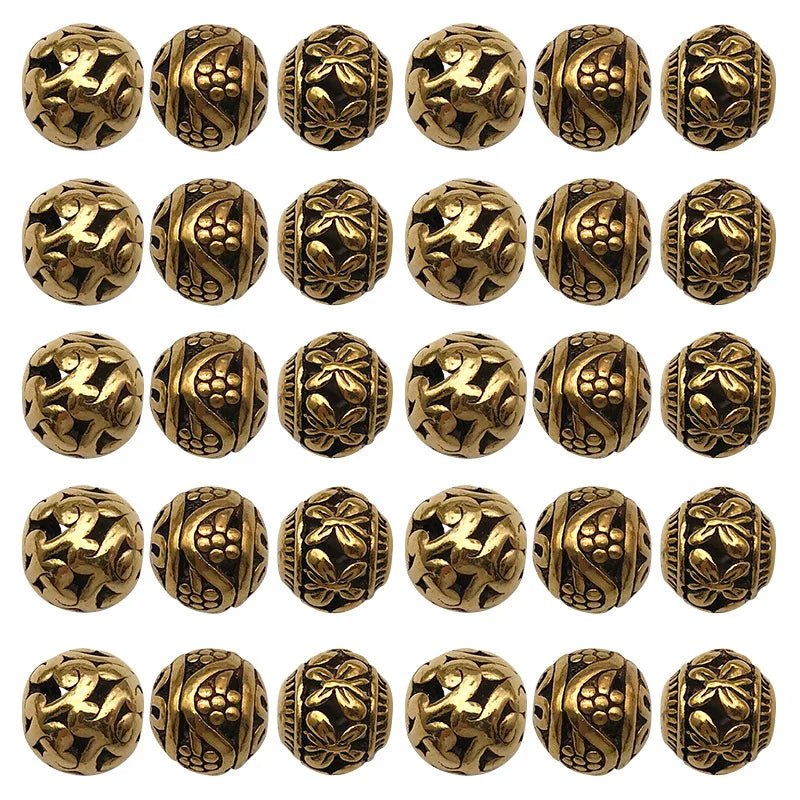 Antique Gold Zinc Alloy Round Butterfly Flower Spacer Beads for DIY Bracelet Jewelry Making
