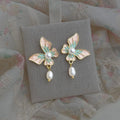 14K Plated Copper Butterfly Freshwater Pearl Stud Earrings French Vintage Handmade Jewelry