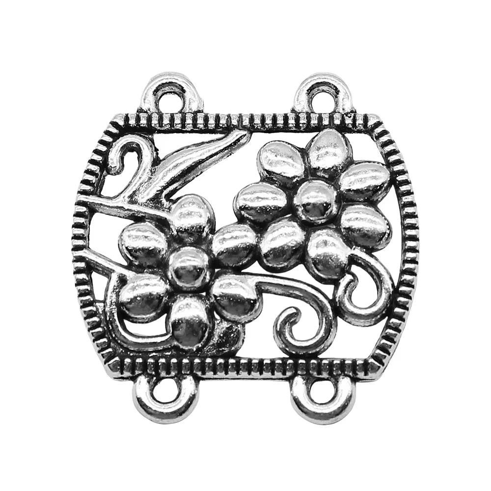 28x29mm 3.8g Antique Silver Zinc Alloy Four Hole Body Chain Connector Charm for DIY Jewelry Making