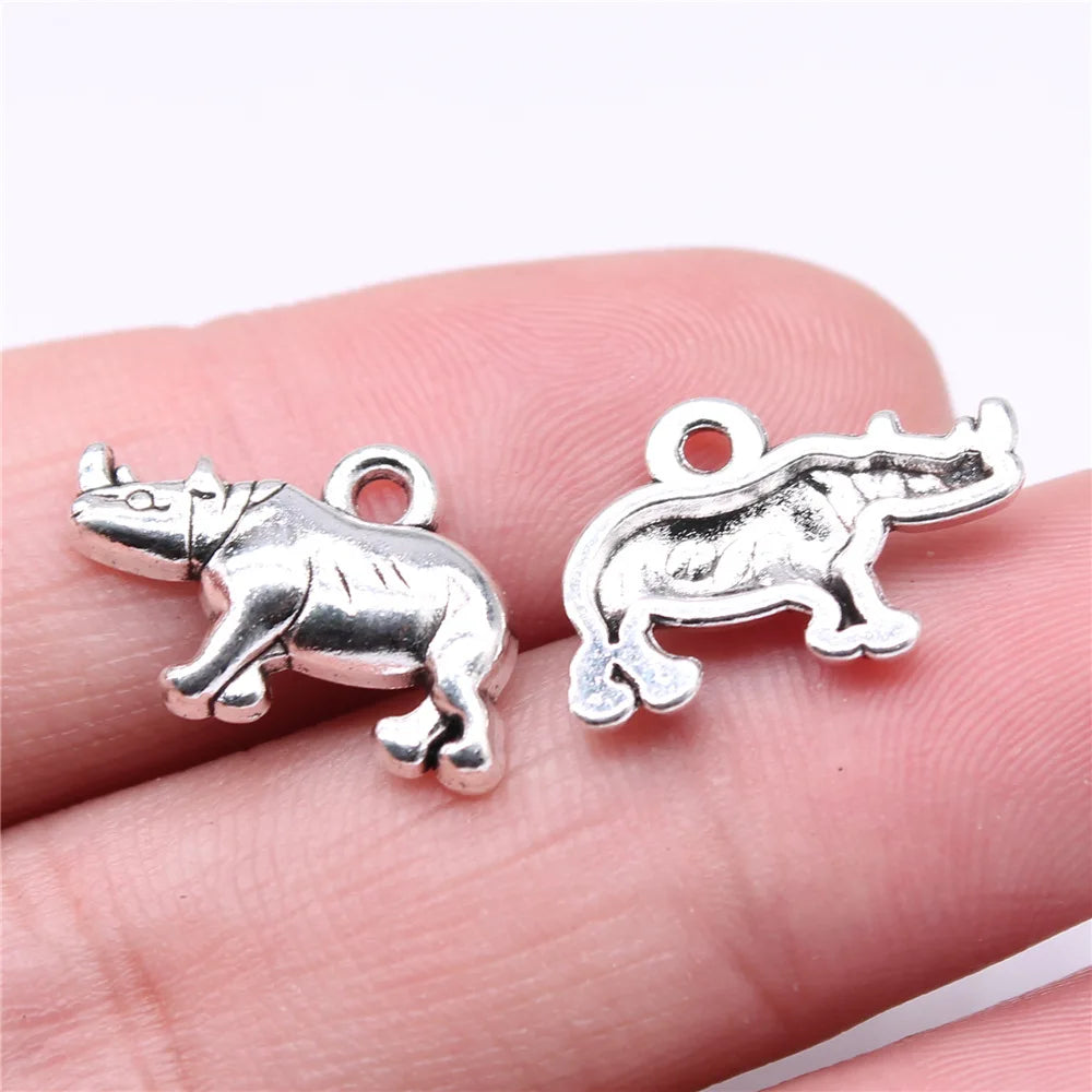 20x13mm 1.05g Antique Silver Zinc Alloy Rhinoceros Charm Pendant for DIY Animal Jewelry Making