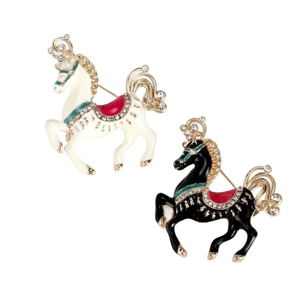 Cute Enamel Unicorn Horse Brooch With Rhinestone Alloy Lapel Pin, Elegant Animal Corsage Gift Accessory