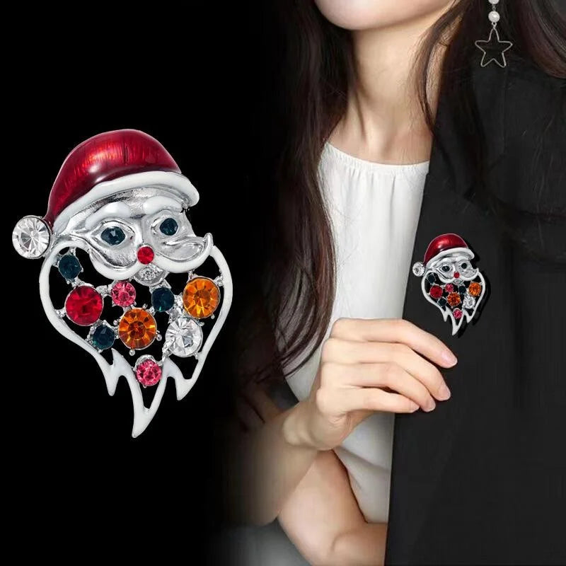 Luxury Santa Claus Enamel Rhinestone Brooch, Festive Alloy Lapel Pin Corsage For Christmas Gift Suit Accessory