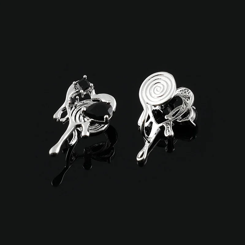 Elegant Black Heart Alloy Drip Stud & Clip On No Piercing Women's Fashion Statement Earrings