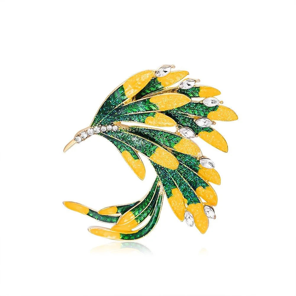 Elegant Chinese Phoenix Feather Brooch With Blue Enamel And Rhinestones, Luxury Lapel Pin Suit Accessory Gift