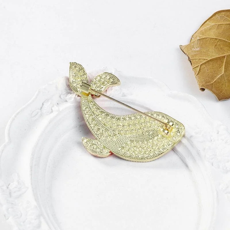 Elegant Blue Whale Rhinestone Brooch With Pearl Eye, Ocean Animal Lapel Pin Corsage Suit Accessory Gift