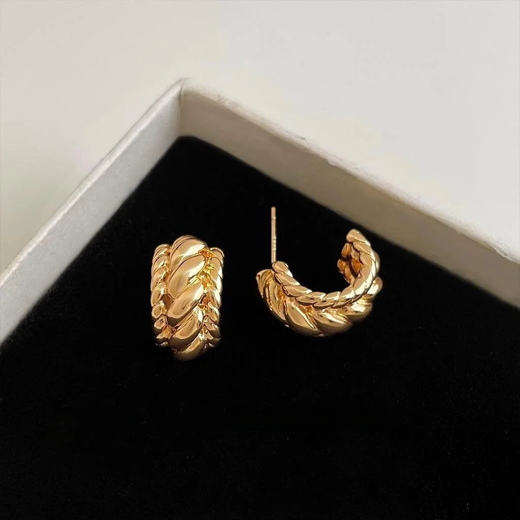 14K Gold Plated Copper Twisted C Shape Geometric Hoop Earrings