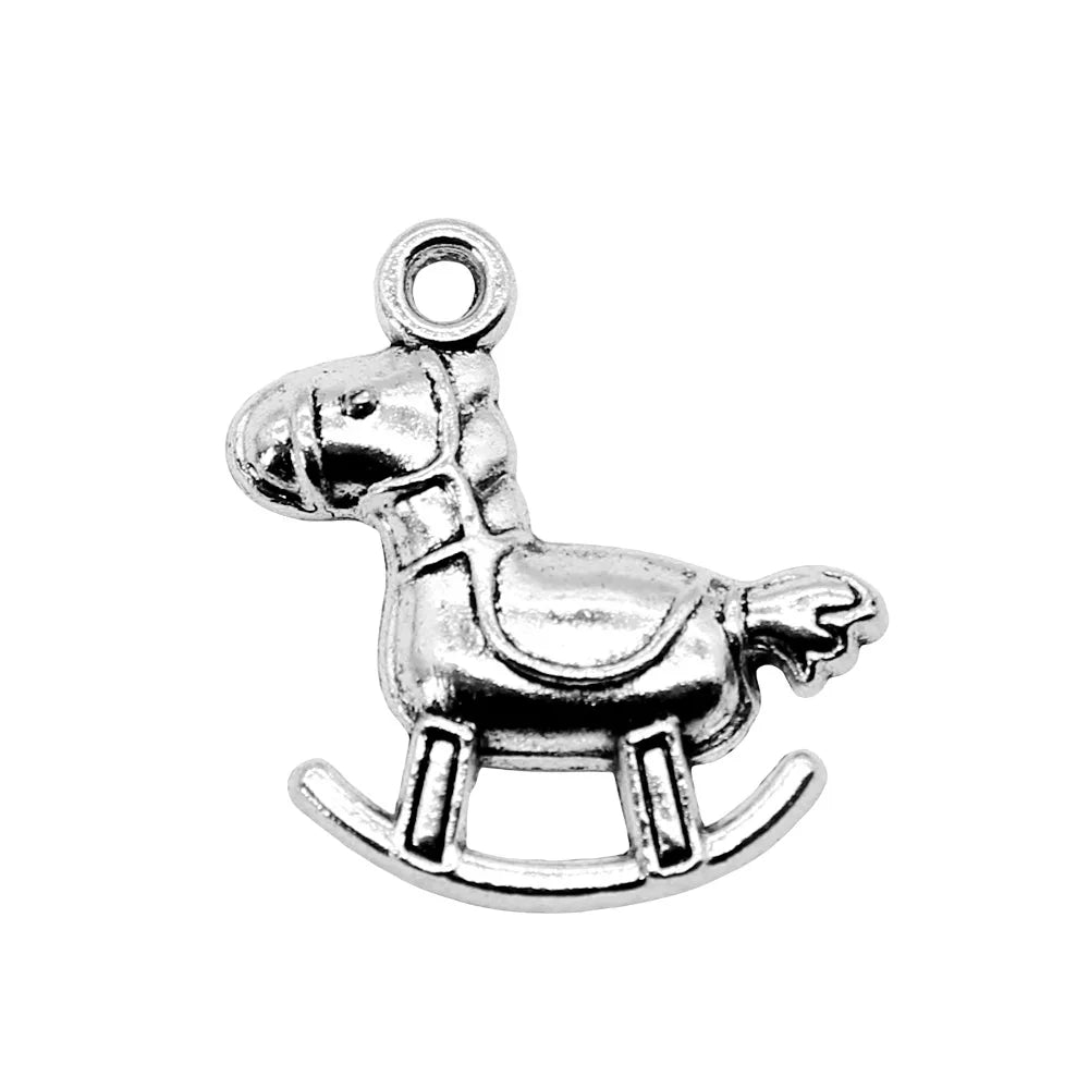 23x21mm 1.3g Antique Silver Zinc Alloy Rocking Horse Charm Pendant for DIY Jewelry Making