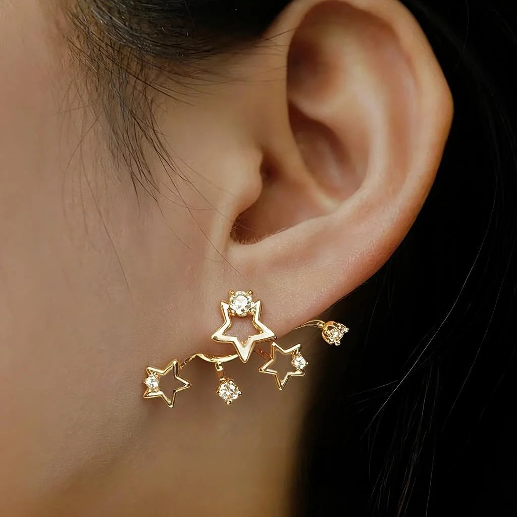 Asymmetric Star Zircon Copper Drop Earrings Style Galaxy Micro Pave Jewelry