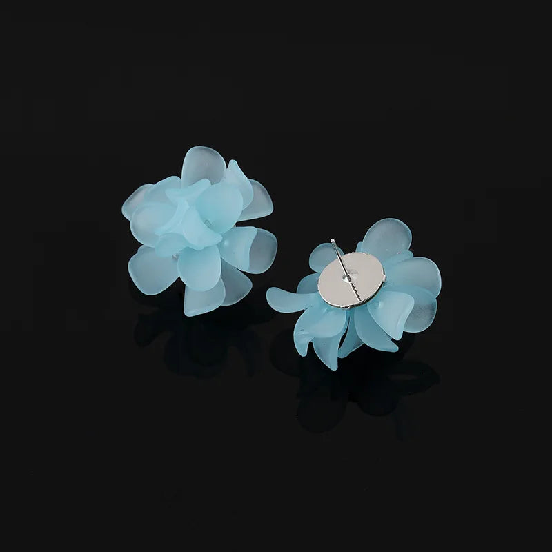 Elegant Blue Acrylic Handmade Flower Stud & Clip On No Piercing French Fairy Forest Earrings