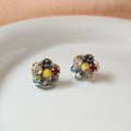 Sweet Floral Glass Crystal Stud Earrings With 14K Plated Copper Handmade Design