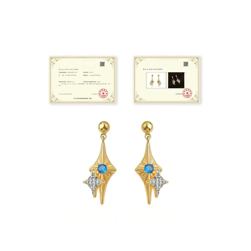 Eco Copper Six And Eight Point Star Drop Earrings Original Luxury Niche Fashion Jewelry