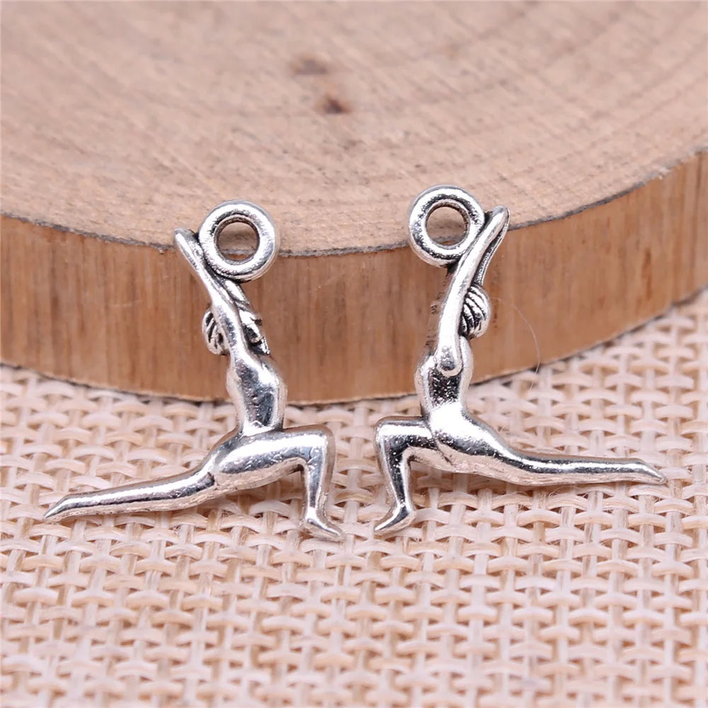 18x15mm 0.73g Antique Silver Zinc Alloy Gymnastics Charm Pendant for DIY Sports Jewelry Making