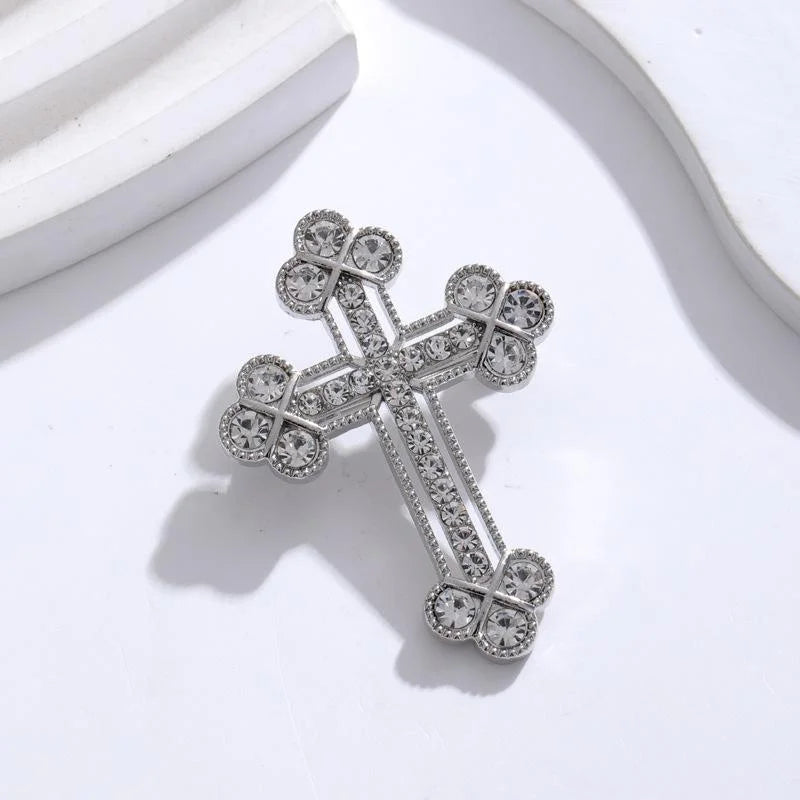 Luxury Rhinestone Cross Brooch For Women, Elegant Alloy Lapel Pin Corsage Suit Accessory Gift