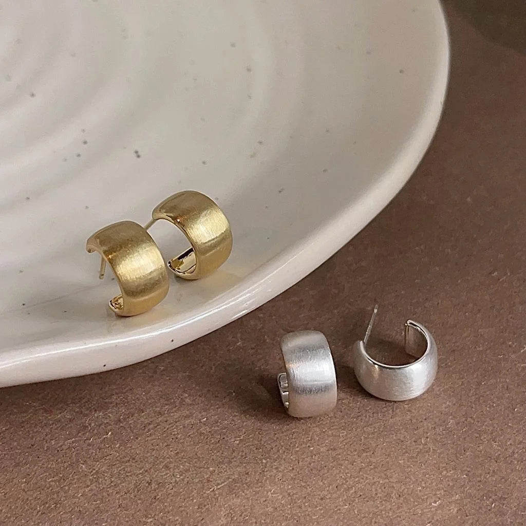 Trendy Brushed Matte 14K Plated Copper Geometric Round Stud Earrings