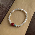 New Chinese Style Glass Pearl And Red Agate Geometric Ring Bracelet For Women