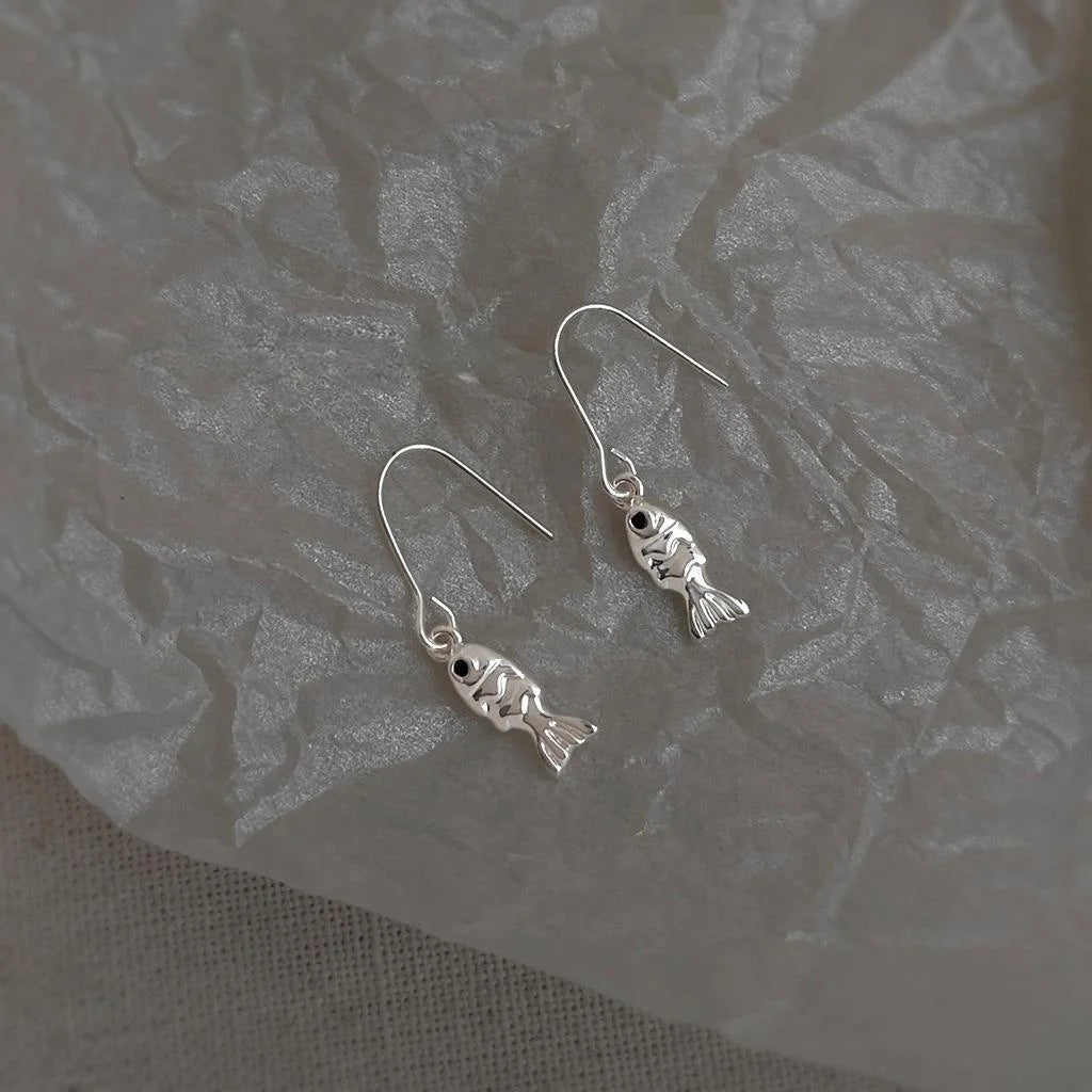 Silver Plated Copper Koi Fish Drop Earrings Micro Pave Zircon Minimalist Animal Jewelry