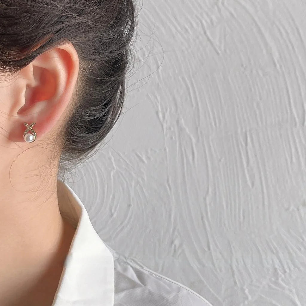 14K Plated Copper Micro Pave Zircon Cross Fan Geometric Stud Earrings, Minimalist Jewelry