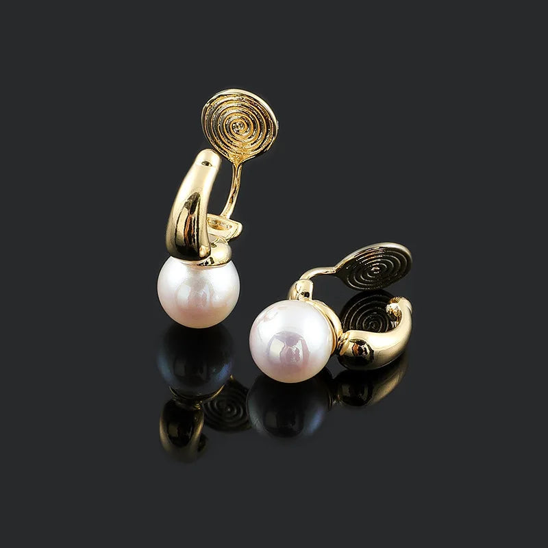 Elegant Gold Tone Spiral Disc Mabe Pearl Alloy C Hoop Stud & Clip On No Piercing For Women Earrings