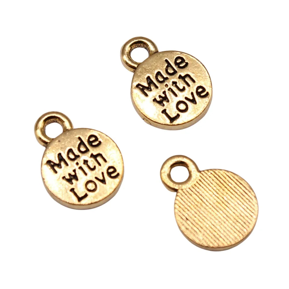 11x8mm 0.67g Multicolor Zinc Alloy Round Made with Love Charm Pendant for DIY Handmade Jewelry