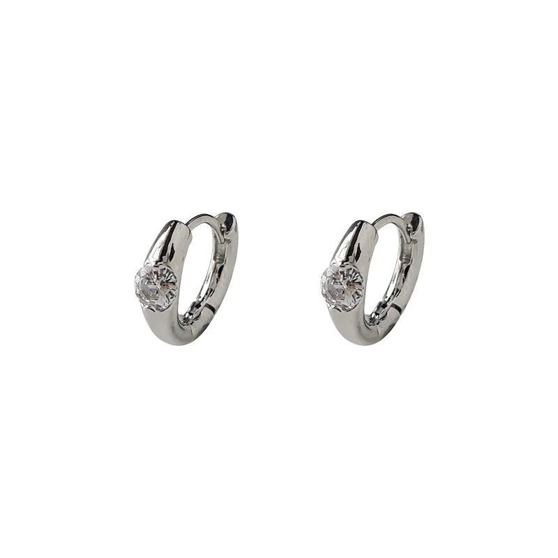 Minimalist Copper Zircon Micro Pave Polished Hoop Stud Earrings For Women