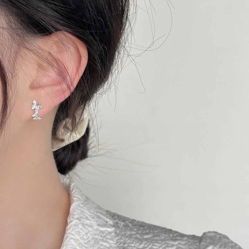 Mini Copper Micro Pave Zircon Butterfly Stud Earrings Minimalist Daily Jewelry for Women