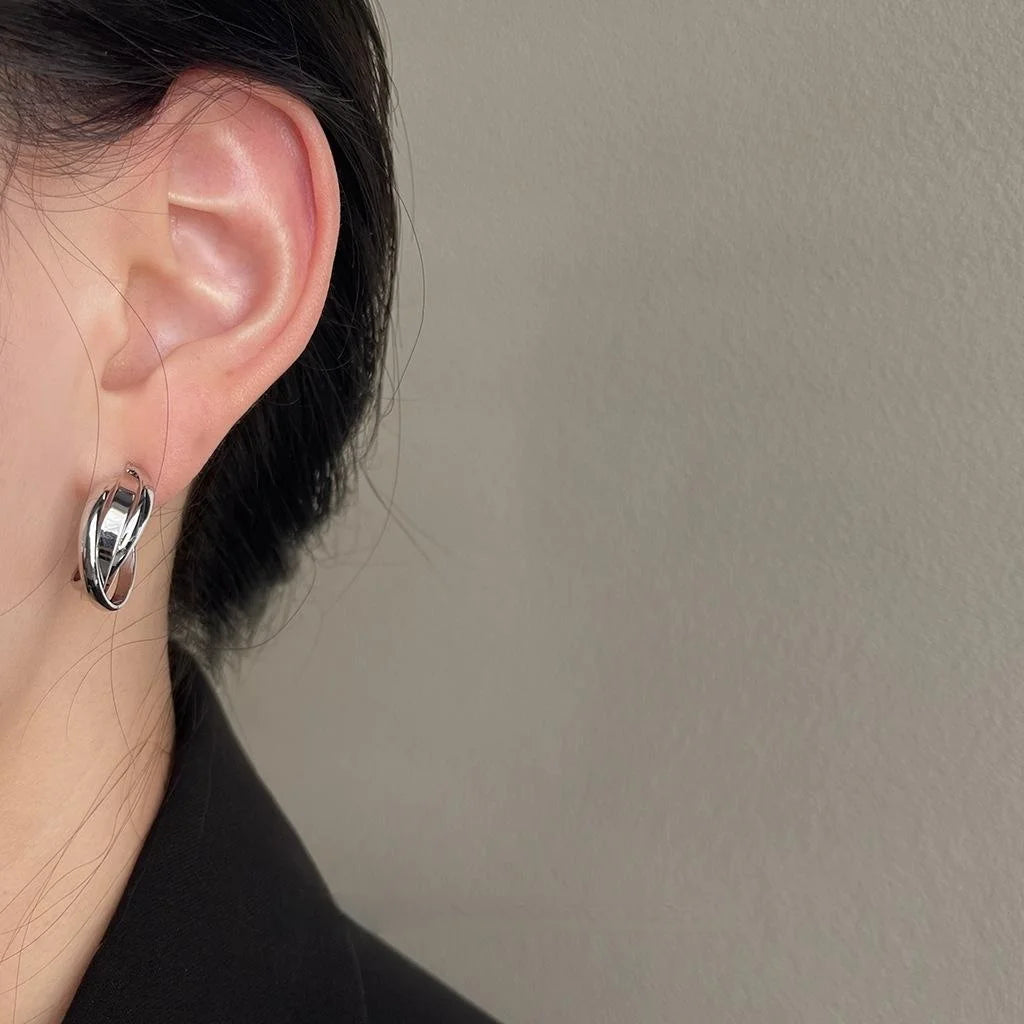 Style Copper Geometric Round Hollow Line Drop Earrings