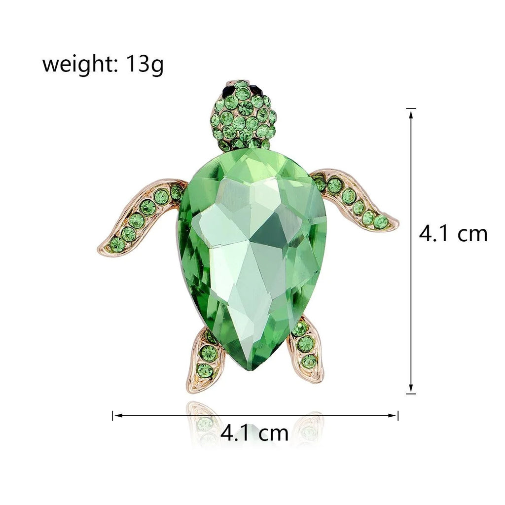 Women's Luxury Sea Turtle Brooch With Pink Green Glass Crystal Rhinestones, Elegant Animal Lapel Pin Gift