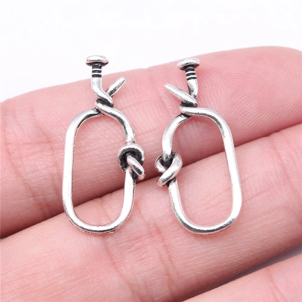 13x28mm 1g Antique Silver Zinc Alloy Knotted Nail Charm Pendant for DIY Necklace Bracelet Making