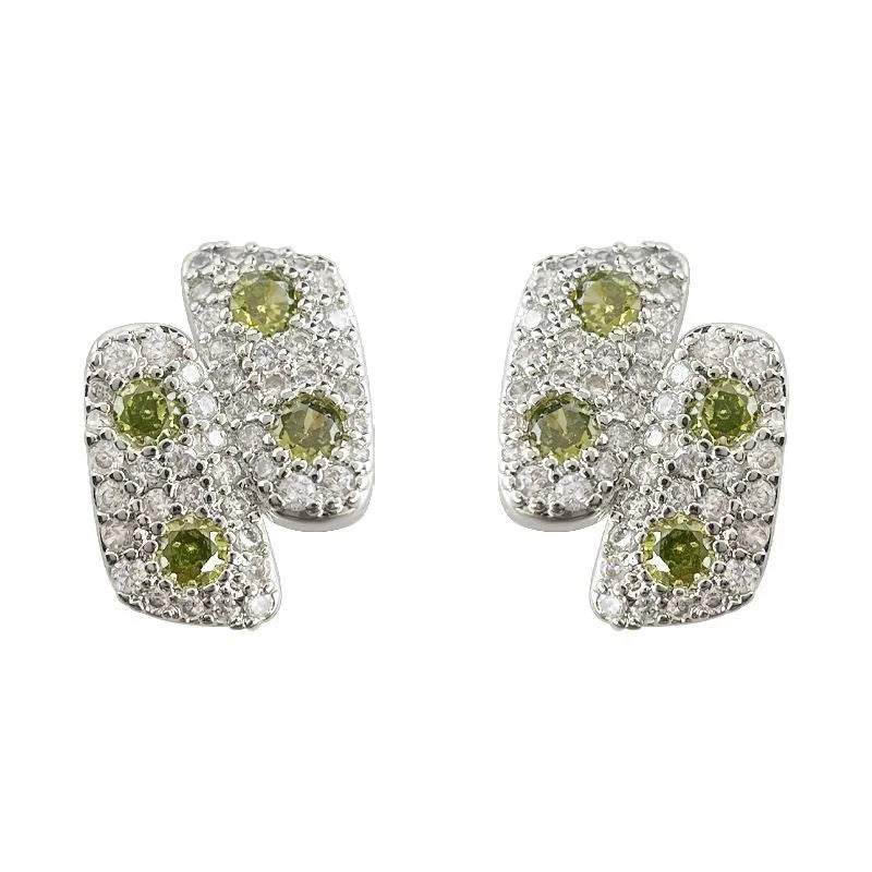 Sparkling Micro Pave Zircon Geometric Stud Earrings With Silver Plated Pins Luxury Style