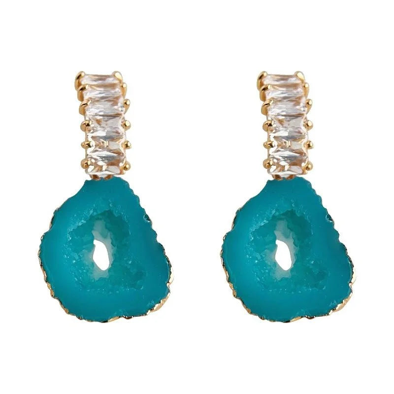 Ice Blue Resin Zircon Drop Earrings Irregular Geometric Ethnic Style Micro Pave Jewelry
