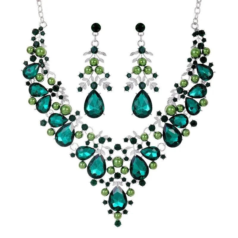 Luxury Rhinestone Crystal Pearl Drop Earrings And Necklace Jewelry Set For Women Wedding Party Banquet Gift
