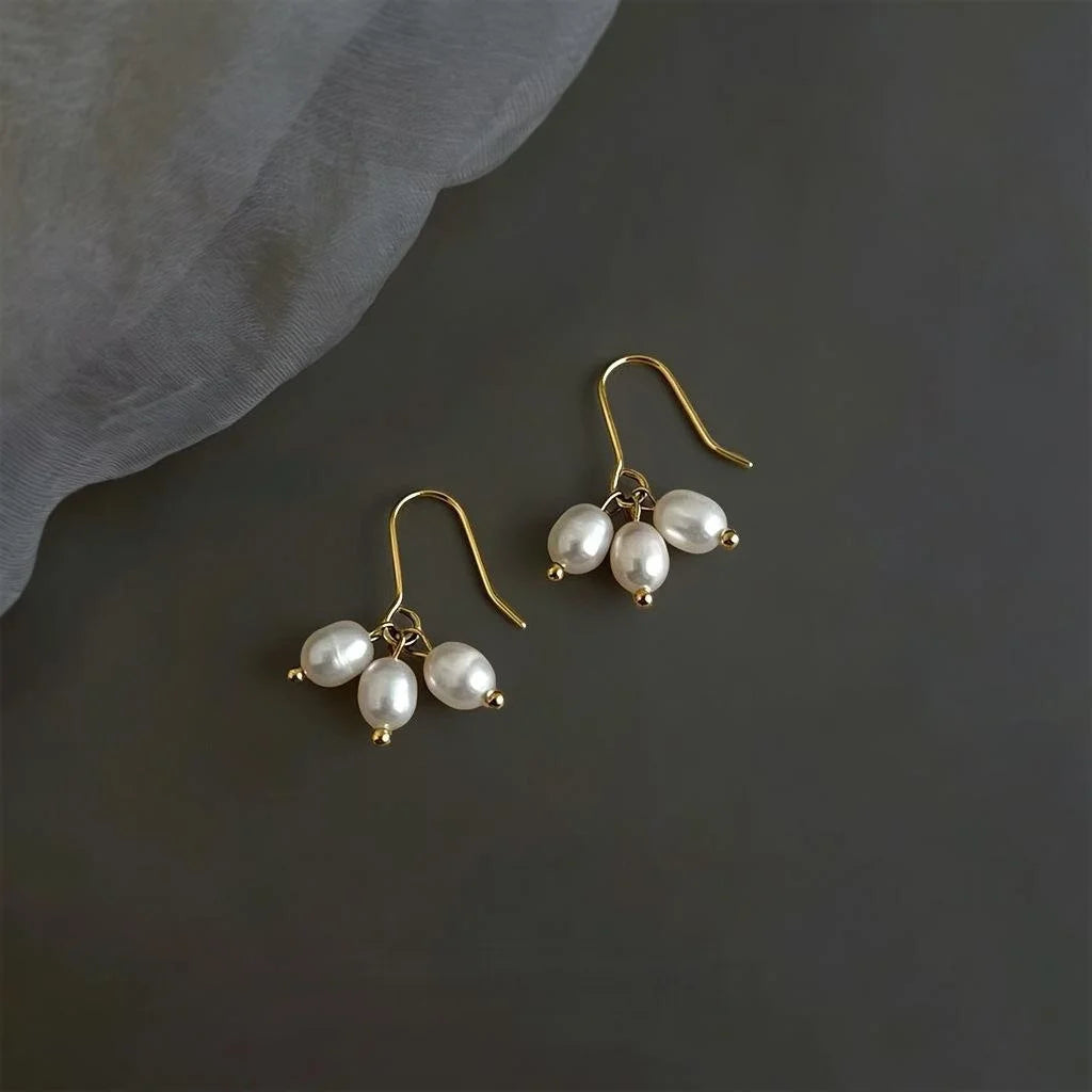 Handmade Freshwater Pearl Drop Earrings French Romantic Minimalist Geometric Short Earrings