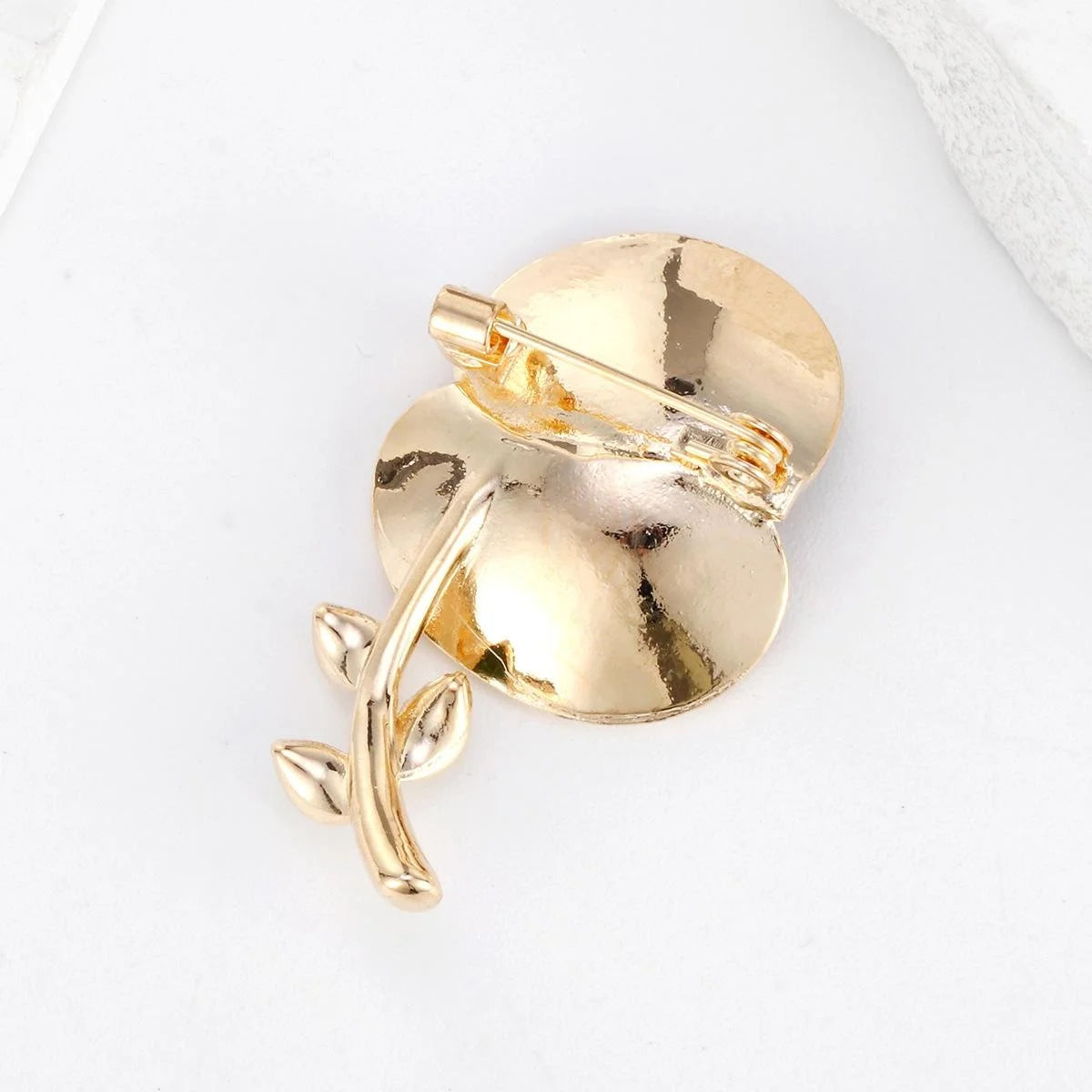Elegant Red Enamel Poppy Flower Brooch With Gold Tone Stem, Floral Lapel Pin Corsage Suit Accessory Gift
