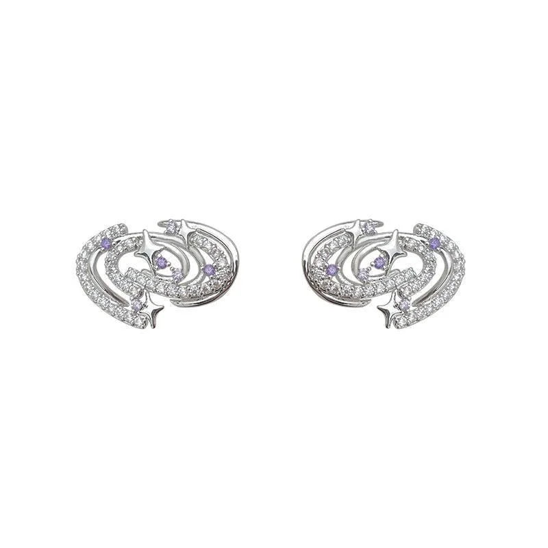 Niche 3D Geometric Planet Micro Pave Zircon Copper Stud Earrings With Silver Plated Pins