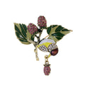 Vintage Enamel Magpie And Strawberry Rhinestone Brooch, Elegant Fruit Bird Lapel Pin Suit Accessory Gift