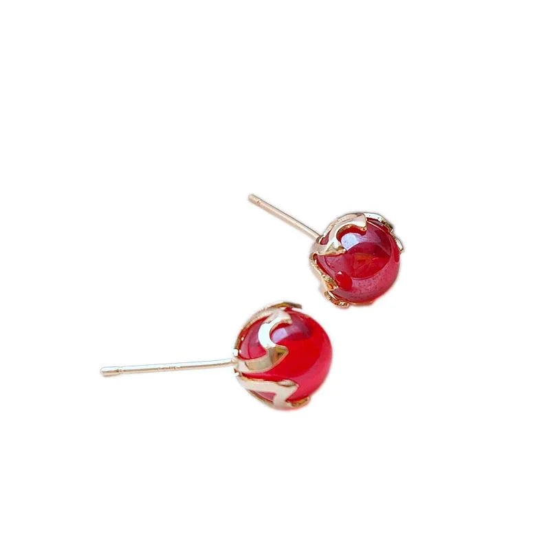 14K Gold Plated Mermaid Tear Glass Stud Earrings Creative Geometric Small Ear Jewelry
