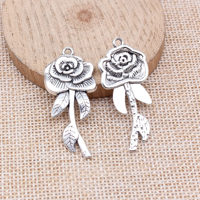43x19mm 3.7g Antique Silver Zinc Alloy Rose Flower Charm Pendant for DIY Necklace Bracelet Making