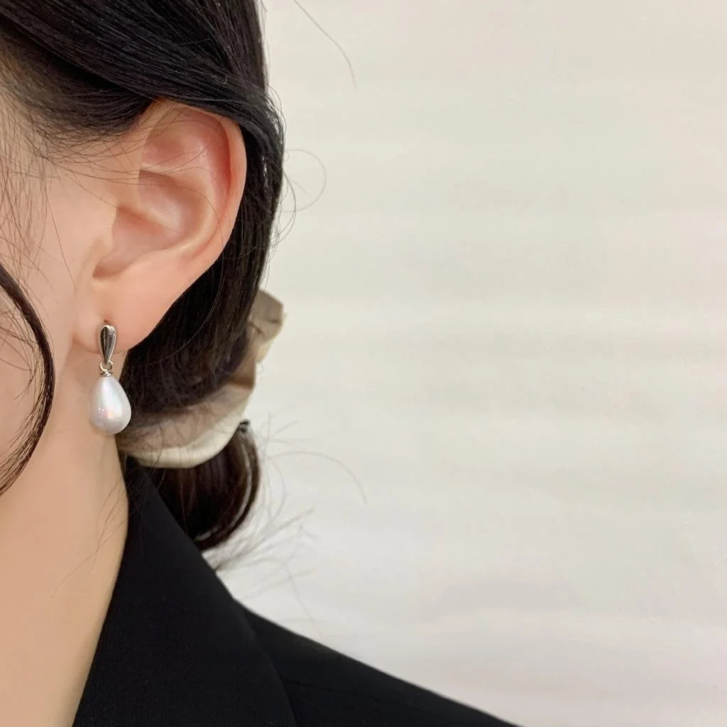 French Vintage Teardrop Pearl Drop Earrings Copper Minimalist Elegant Commuter Jewelry