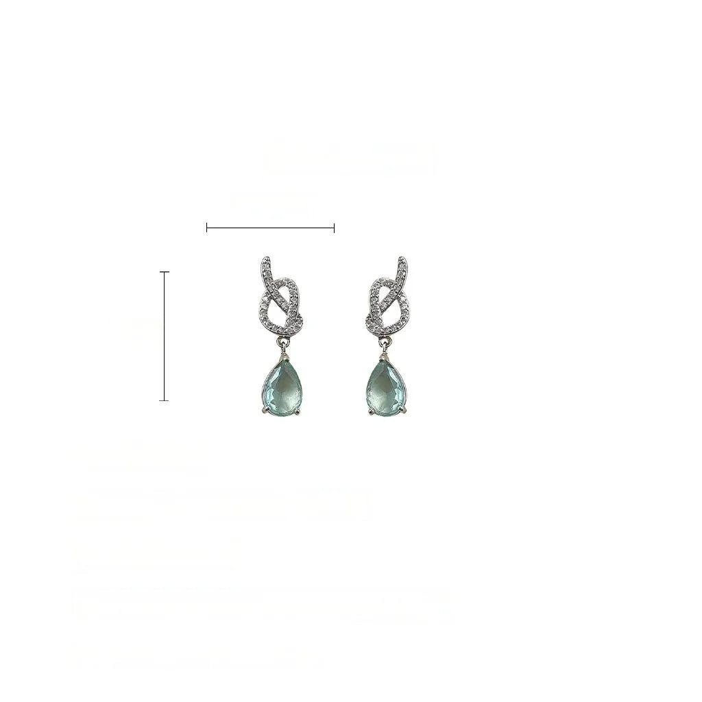 Light Luxury Copper Zircon Aquamarine Rope Knot Teardrop Drop Earrings