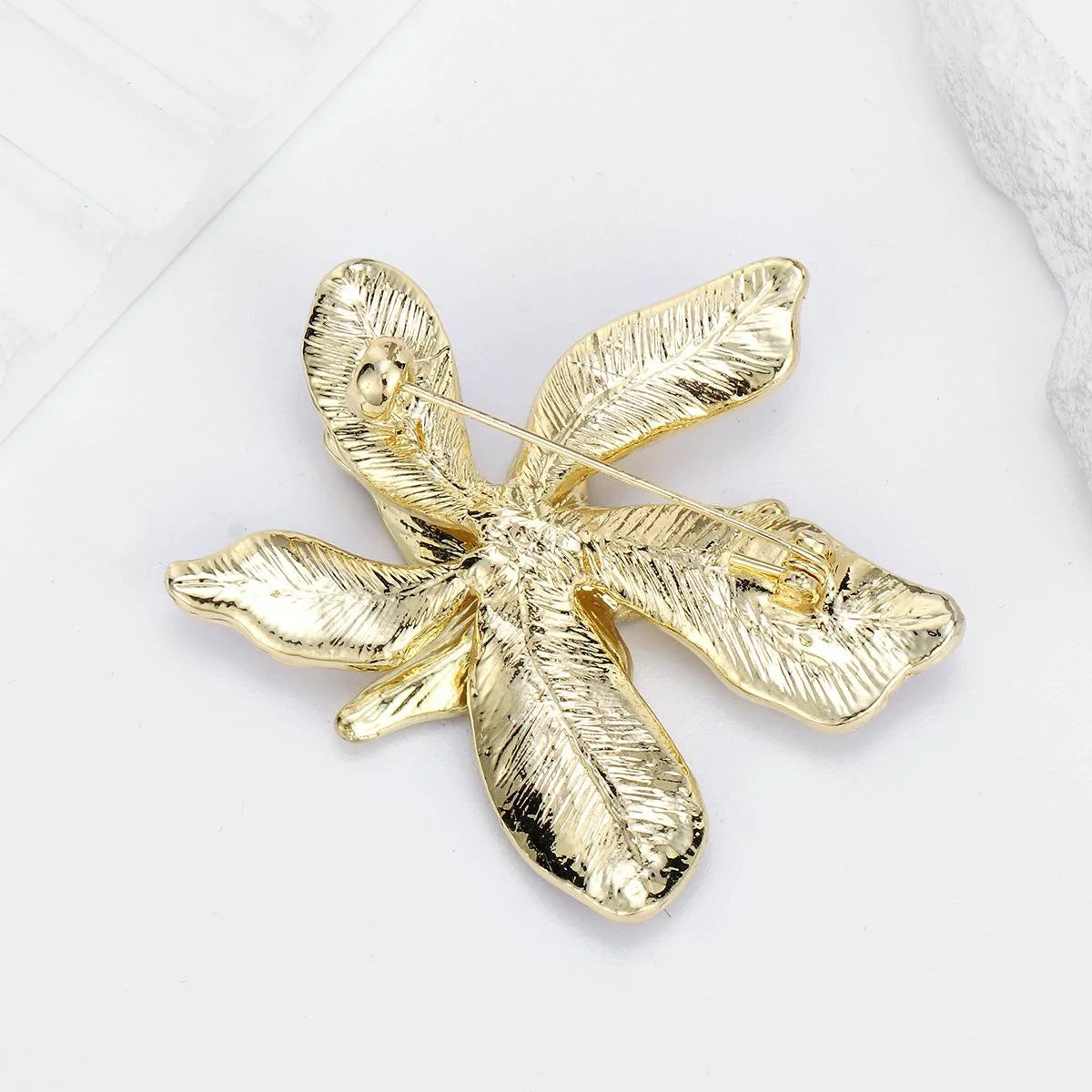 Elegant Purple Enamel Double Layer Five Petal Flower Brooch Gold Tone Alloy Lapel Pin Corsage Suit Accessory