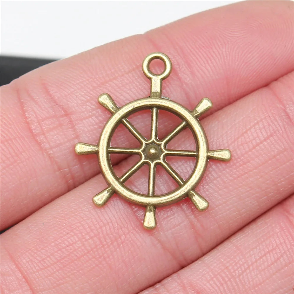 27x23mm 2.2g Multicolor Zinc Alloy Rudder Charm Pendant for Nautical DIY Necklace Bracelet Making