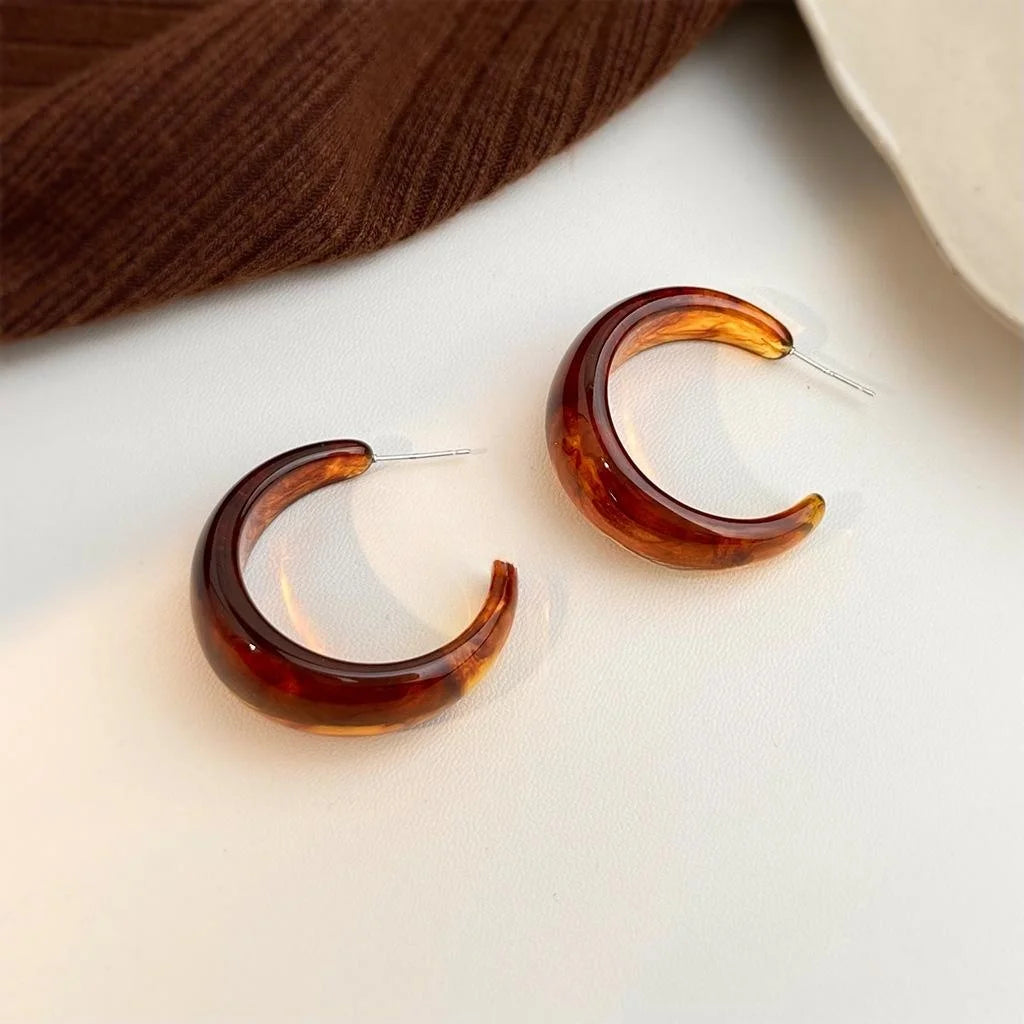 Maillard Style Amber Resin Large Round Hoop Earrings For Women